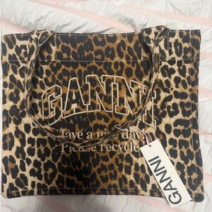 Ganni Brown Leopard Print Tote